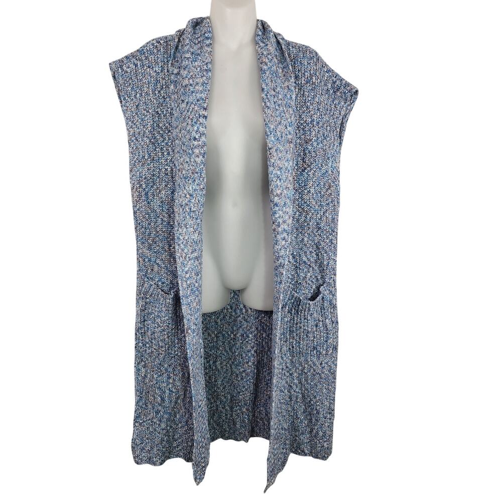 CAbi Napa Cardigan Sweater Vest Long Duster Blue Open Front Small Pockets 3165